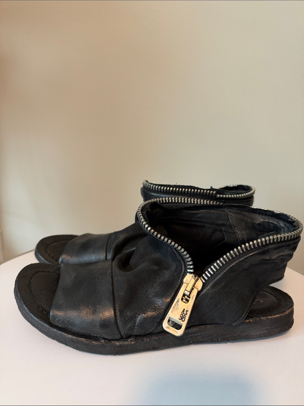 A.S.98 Ritchie Black Leather Open-Toe Zip Boot Sandal EU 37 US 6.5/7
